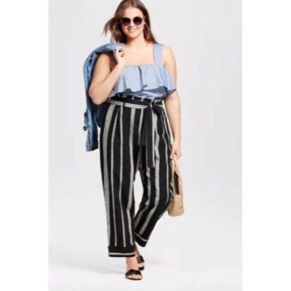 NEW! Who What Wear Linen Rayon Blend Paperbag Waist Pants Women's Size 12 - Picture 1 of 9